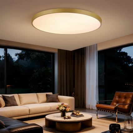 Immax NEO 07312L - Luminaria de techo LED regulable SEMPLICI, 128W, 230V, Ø 100 cm, Wi‑Fi Tuya, acabado dorado + mando a distancia