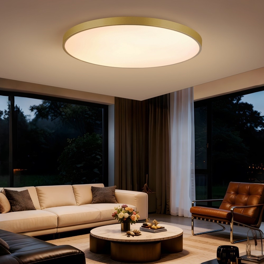Immax NEO 07312L - Luminaria de techo LED regulable SEMPLICI, 128W, 230V, Ø 100 cm, Wi‑Fi Tuya, acabado dorado + mando a distancia