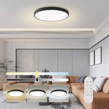 Immax NEO 07313L - Luminaria de techo LED regulable SEMPLICI LED/96W/230V, diámetro 80 cm, Wi-Fi Tuya, negra + mando a distancia