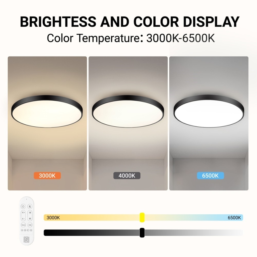Immax NEO 07314L - Luminaria LED de techo regulable SEMPLICI LED/128W/230V Ø 100 cm Wi‑Fi Tuya negra + control remoto