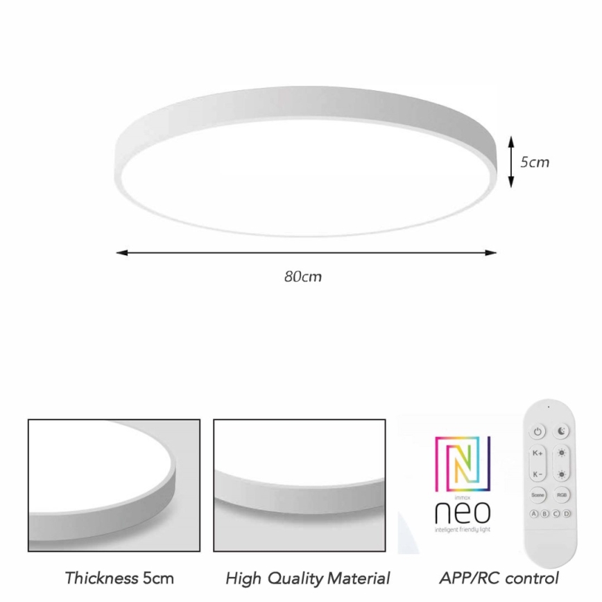 Immax NEO 07315L - Luminaria de techo LED regulable SEMPLICI LED/96W/230V Ø 80 cm Wi-Fi Tuya blanca + mando a distancia