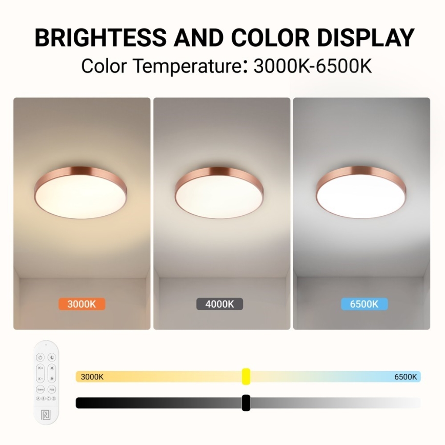 Immax NEO 07321L - Plafón LED regulable NEO LITE SEMPLICI LED/36W/230V, Ø 40 cm, acabado cobre + mando a distancia