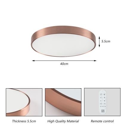 Immax NEO 07321L - Plafón LED regulable NEO LITE SEMPLICI LED/36W/230V, Ø 40 cm, acabado cobre + mando a distancia
