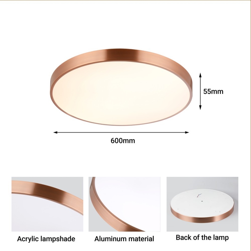 Immax NEO 07322L - Luminaria de techo LED regulable NEO LITE SEMPLICI LED/60W/230V, diámetro 60 cm, acabado cobre + mando a distancia