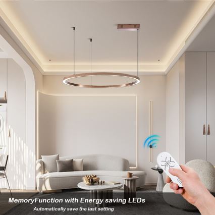 Immax NEO 07327L - Lámpara colgante LED regulable sobre cable FINO LED/55W/230V 80 cm Tuya oro rosa + mando a distancia