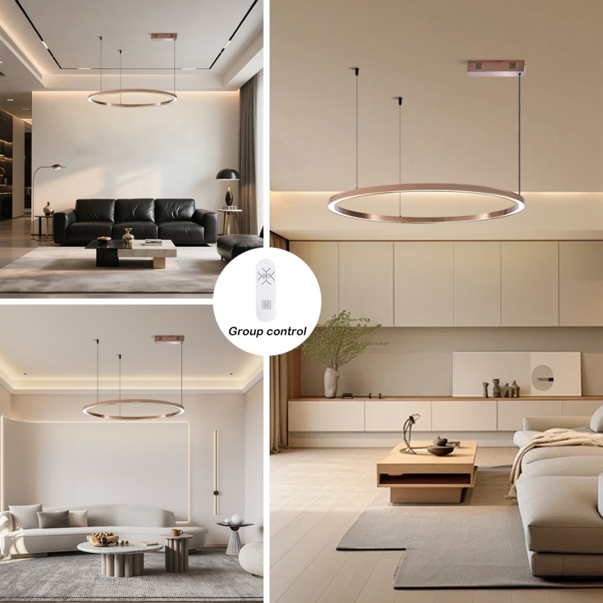 Immax NEO 07327L - Lámpara colgante LED regulable sobre cable FINO LED/55W/230V 80 cm Tuya oro rosa + mando a distancia