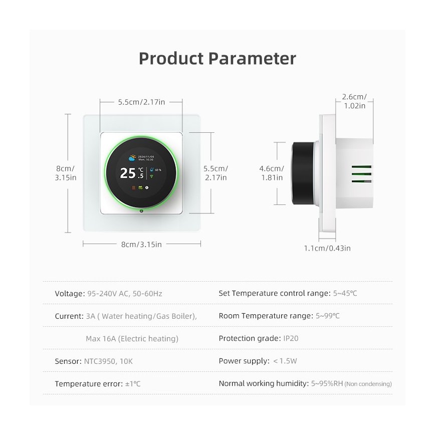 Immax NEO 07534L - Termostato para calefacción por suelo radiante inteligente 230V/3A Wi‑Fi Tuya