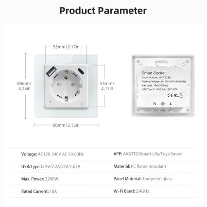 Immax NEO 07544L - Enchufe inteligente tipo E 16A/230V + 1xUSB-A+1xUSB-C PD 20W Tuya Wi-Fi