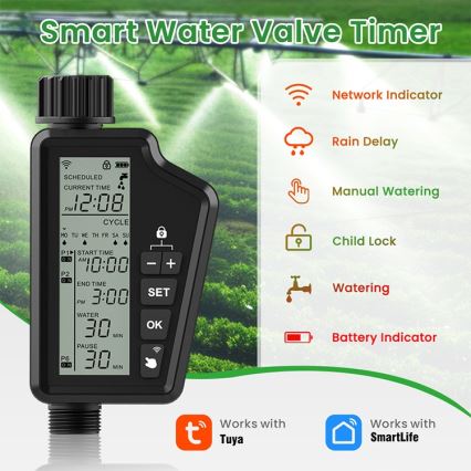 Immax NEO 07556L - Válvula de riego 4xAA IP65 Wi-Fi compatible con Tuya