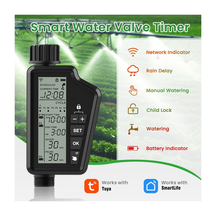Immax NEO 07556L - Válvula de riego 4xAA IP65 Wi-Fi compatible con Tuya