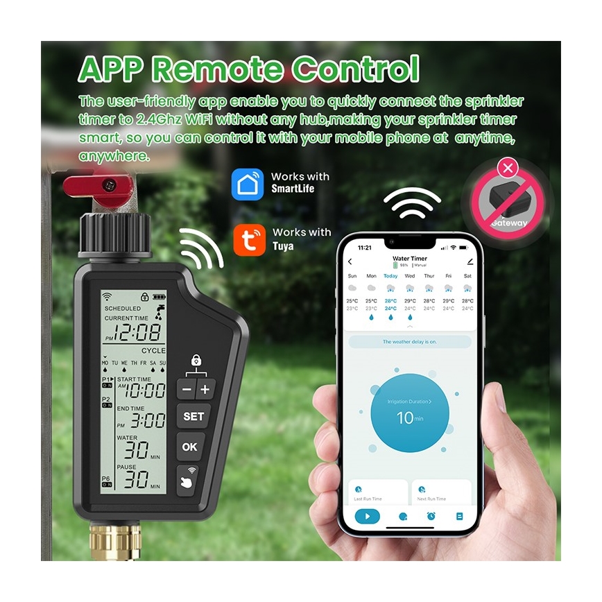 Immax NEO 07556L - Válvula de riego 4xAA IP65 Wi-Fi compatible con Tuya