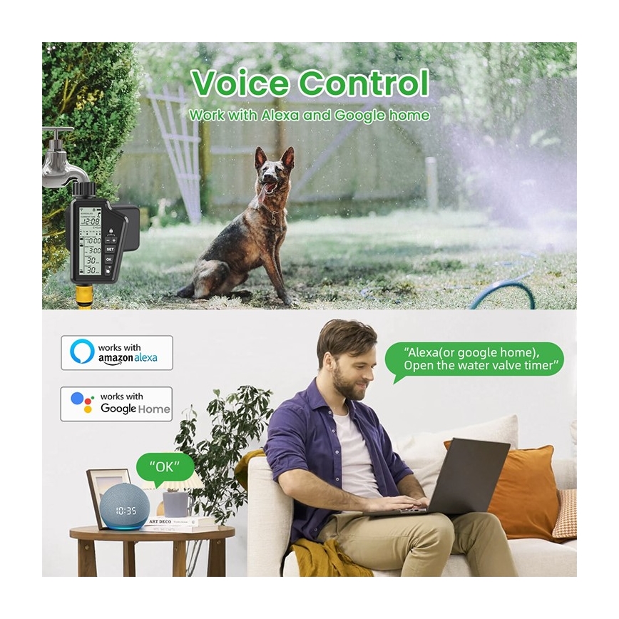 Immax NEO 07556L - Válvula de riego 4xAA IP65 Wi-Fi compatible con Tuya