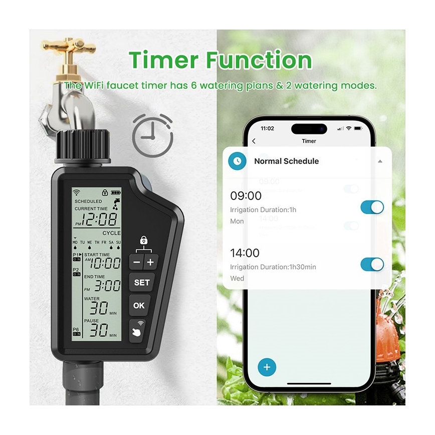 Immax NEO 07556L - Válvula de riego 4xAA IP65 Wi-Fi compatible con Tuya
