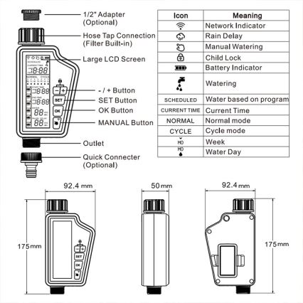 Immax NEO 07556L - Válvula de riego 4xAA IP65 Wi-Fi compatible con Tuya