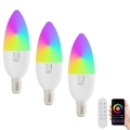 Immax NEO 07716CDO - JUEGO 3x LED RGB+CCT Bombilla regulable E14/6W/230V Wi-Fi Tuya + mando a distancia