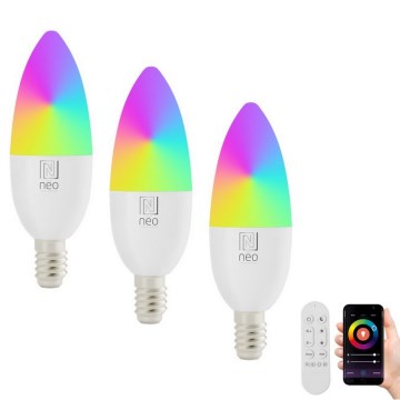 Immax NEO 07716CDO - JUEGO 3x LED RGB+CCT Bombilla regulable E14/6W/230V Wi-Fi Tuya + mando a distancia
