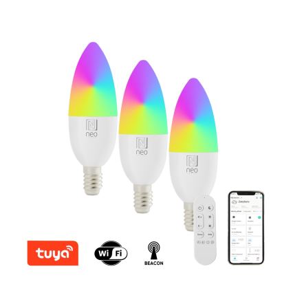 Immax NEO 07716CDO - JUEGO 3x LED RGB+CCT Bombilla regulable E14/6W/230V Wi-Fi Tuya + mando a distancia