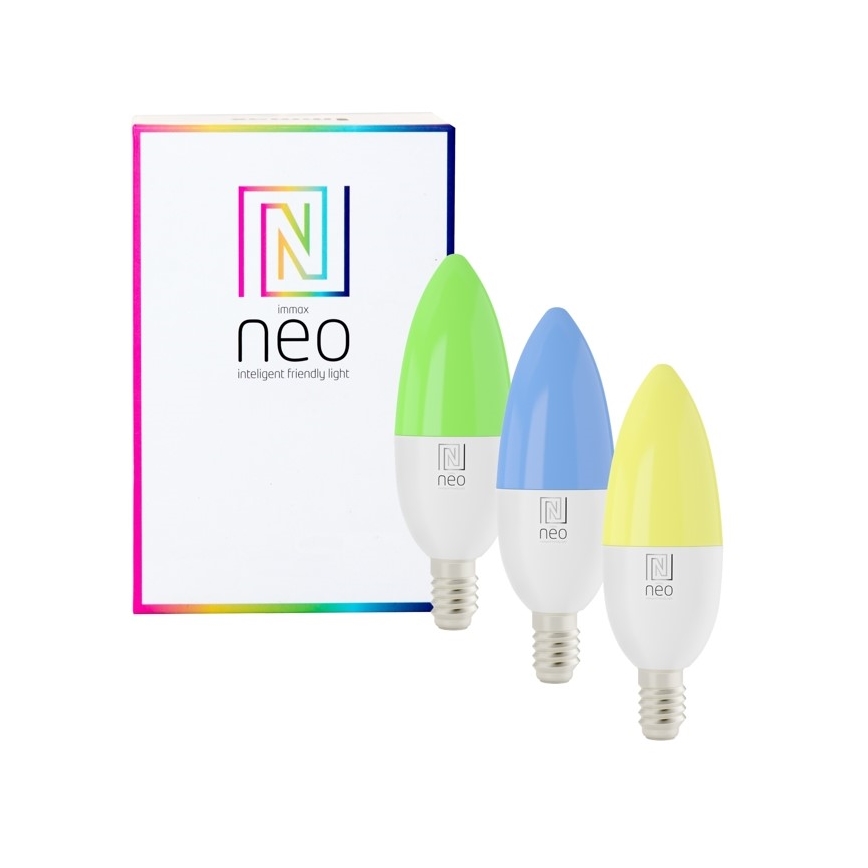 Immax NEO 07716CDO - JUEGO 3x LED RGB+CCT Bombilla regulable E14/6W/230V Wi-Fi Tuya + mando a distancia