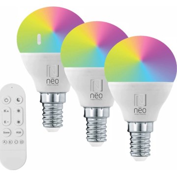 Immax NEO 07745CDO - Pack de 3 bombillas LED RGB+CCT regulables E14/6W/230V con Wi‑Fi y mando a distancia