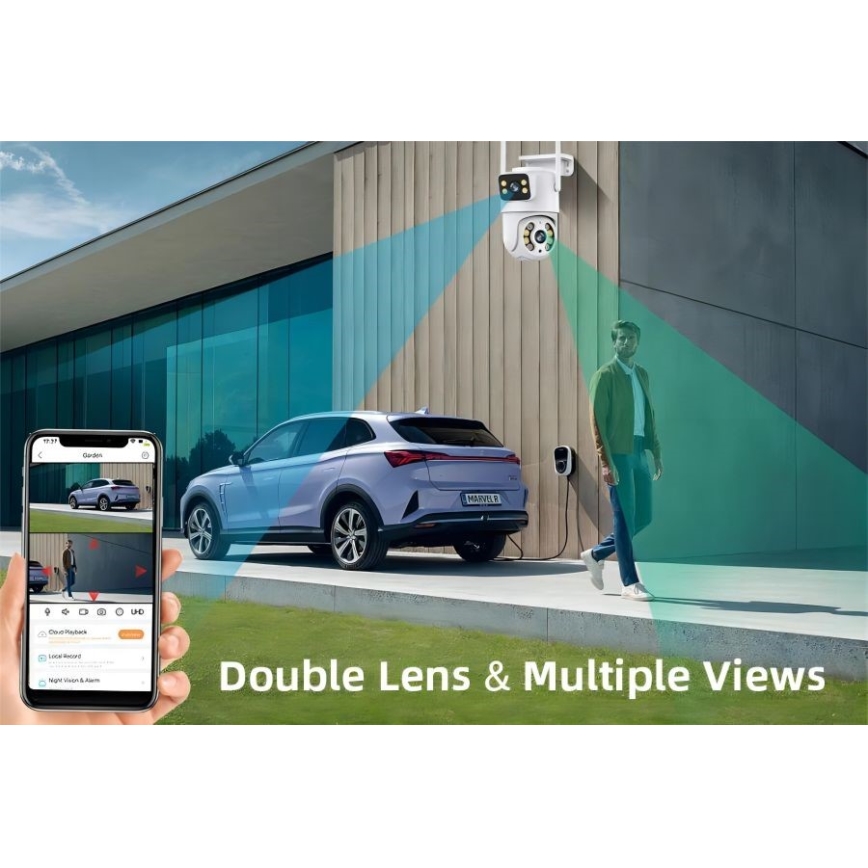 Immax NEO 07783L - Cámara exterior inteligente con sensor DOBLE 355° P/T 2x2MP IP65 Wi-Fi Tuya
