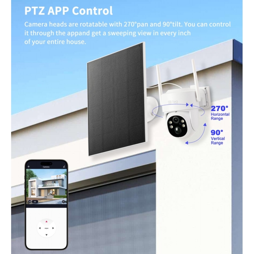Immax NEO 07804L - Cámara solar inteligente para exteriores con sensor, batería de 9000 mAh y protección IP65