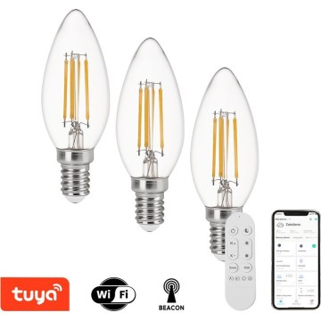 Immax NEO 07807CDO - Pack de 3 bombillas LED CCT regulables E14/4W/230V Tuya Wi‑Fi + mando a distancia