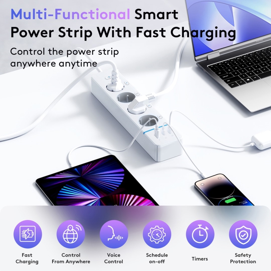 Immax NEO 07821L - Regleta inteligente NEO LITE 4x AC + 1x USB + 2x USB-C Tuya Wi-Fi