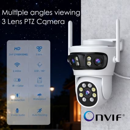 Immax NEO 07823L - Cámara exterior inteligente con sensor triple 2MP+2MP+2MP 5V Tuya Wi-Fi