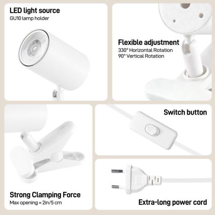 Immax NEO 08292L - Lámpara de pinza PUNTO 1x GU10/9W/230V blanca
