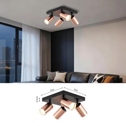 Immax NEO 08304L - Lámpara de techo con 4 focos PUNTO 4xGU10/9W/230V oro rosa