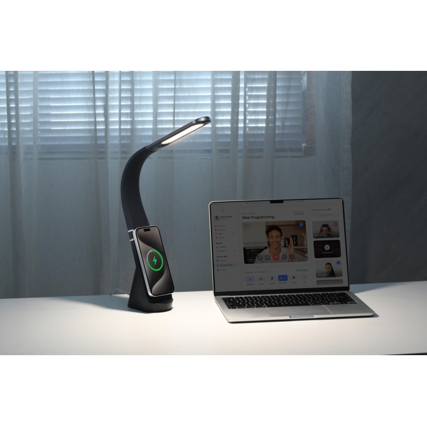 Immax NEO 09110L - Lámpara de mesa LED regulable con carga inalámbrica MAGIC LED/5W/230V, negra