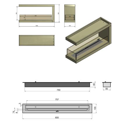 InFire - Chimenea de esquina BIO 100x50 cm 3kW bifacial