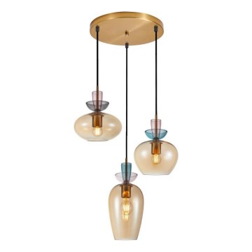 ITALUX - Lámpara colgante con cable FANDA 3xE27/40W/230V oro/beige ahumado