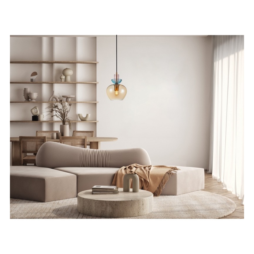 ITALUX - Lámpara colgante con cable FANDA 1xE27/40W/230V oro/beige ahumado