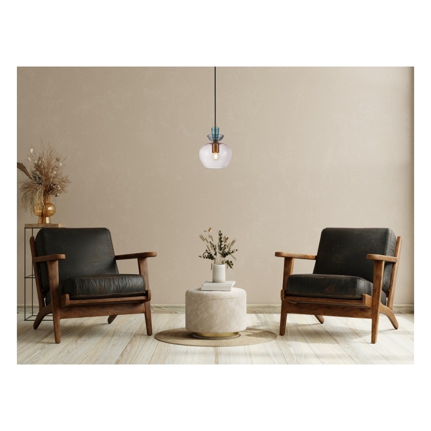 ITALUX - Lámpara colgante con cable FANDA 1xE27/40W/230V dorada/gris ahumado