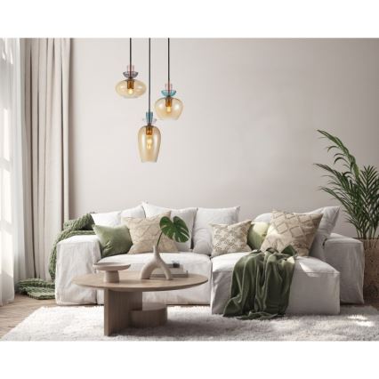 ITALUX - Lámpara colgante con cable FANDA 3xE27/40W/230V oro/beige ahumado