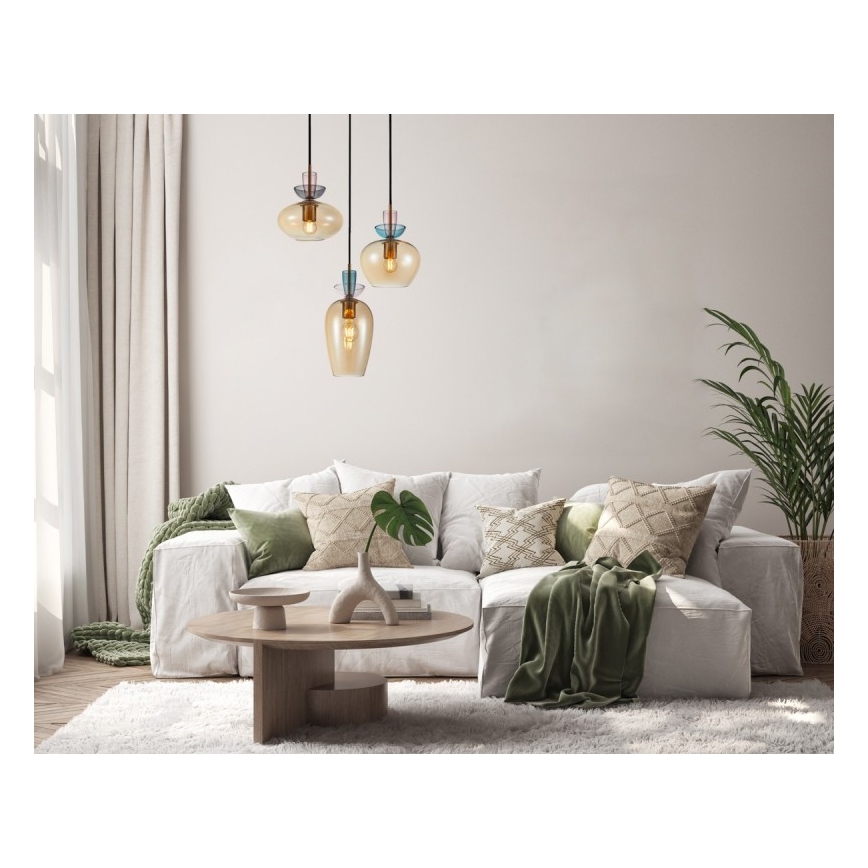 ITALUX - Lámpara colgante con cable FANDA 3xE27/40W/230V oro/beige ahumado