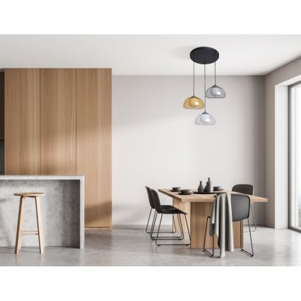 ITALUX - Lámpara colgante con cable AINALE 3xG9/7W/230V negro/transparente/ahumado beige/gris