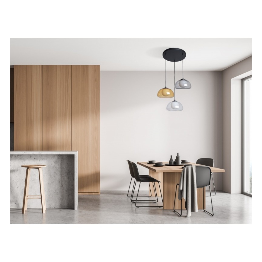 ITALUX - Lámpara colgante con cable AINALE 3xG9/7W/230V negro/transparente/ahumado beige/gris