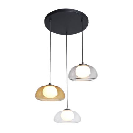 ITALUX - Lámpara colgante con cable AINALE 3xG9/7W/230V negro/transparente/ahumado beige/gris
