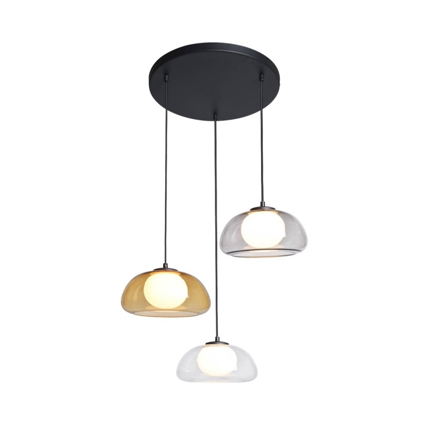 ITALUX - Lámpara colgante con cable AINALE 3xG9/7W/230V negro/transparente/ahumado beige/gris