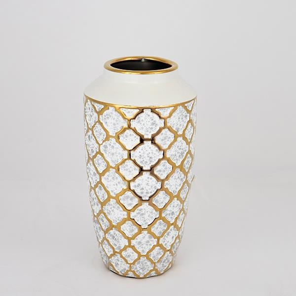 Jarrón de ceramica 25x13 cm dorado/blanco