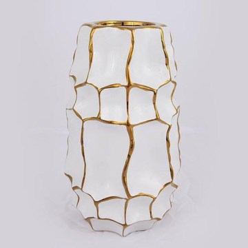 Jarrón de ceramica 25x14,5 cm dorado/blanco