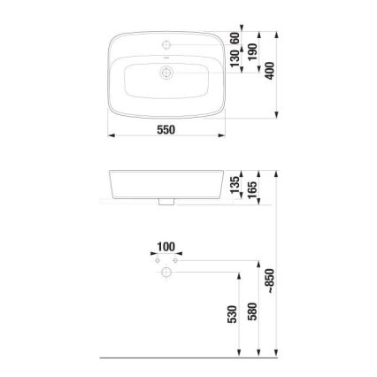 JIKA H8183827571041 - Lavabo sobre encimera LYRA 55x40 cm cerámica/blanco mate