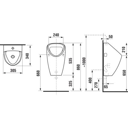 JIKA H8430610000001 - Urinario GOLEM, alimentación interna, desagüe trasero, cerámica blanca