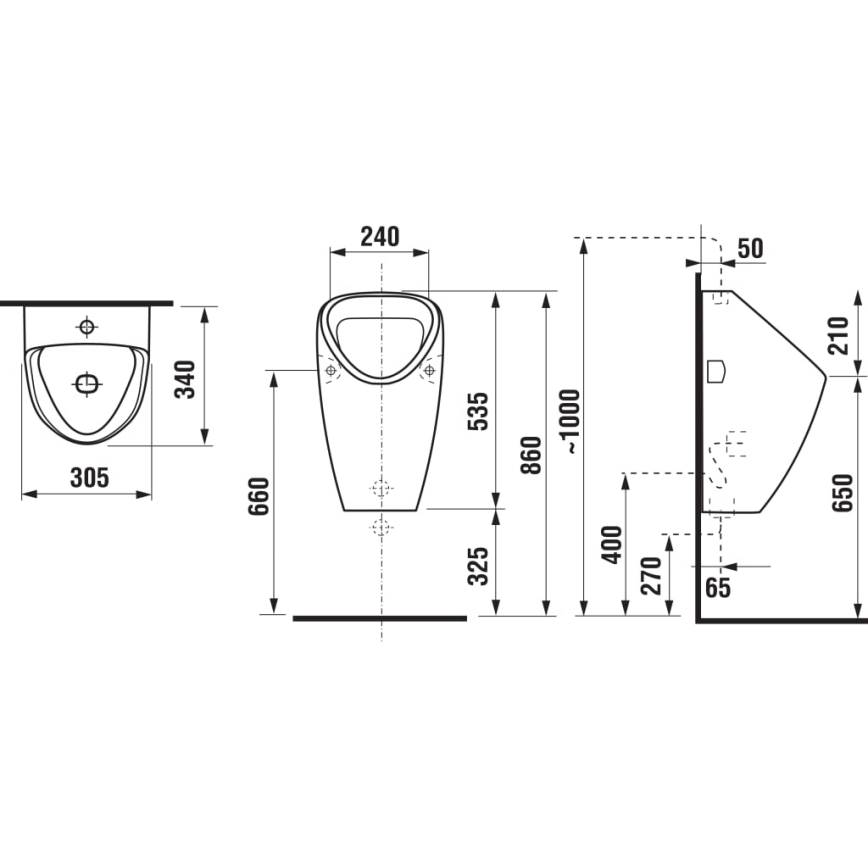 JIKA H8430610000001 - Urinario GOLEM, alimentación interna, desagüe trasero, cerámica blanca