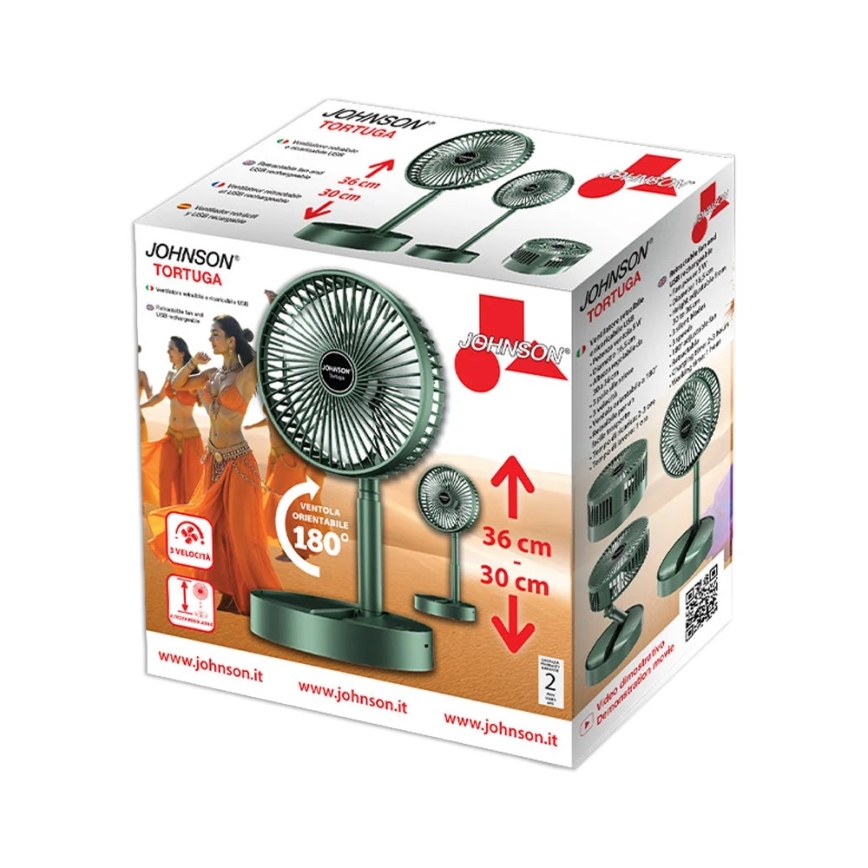 JOHNSON - Ventilador de mesa recargable TORTUGA 5W/3,7V 1200 mAh diámetro 16,5 cm verde