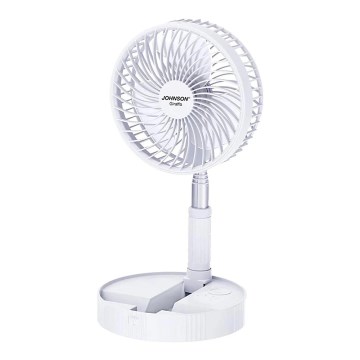 JOHNSON - Ventilador de sobremesa recargable GIRAFFA 5W/3,7V 1200 mAh Ø 20 cm color blanco