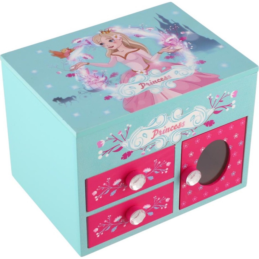 Joyero con espejo PRINCESS rosa/azul