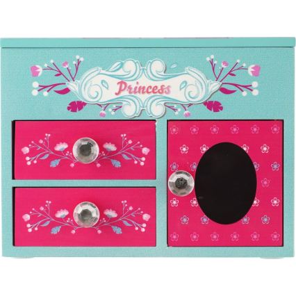 Joyero con espejo PRINCESS rosa/azul